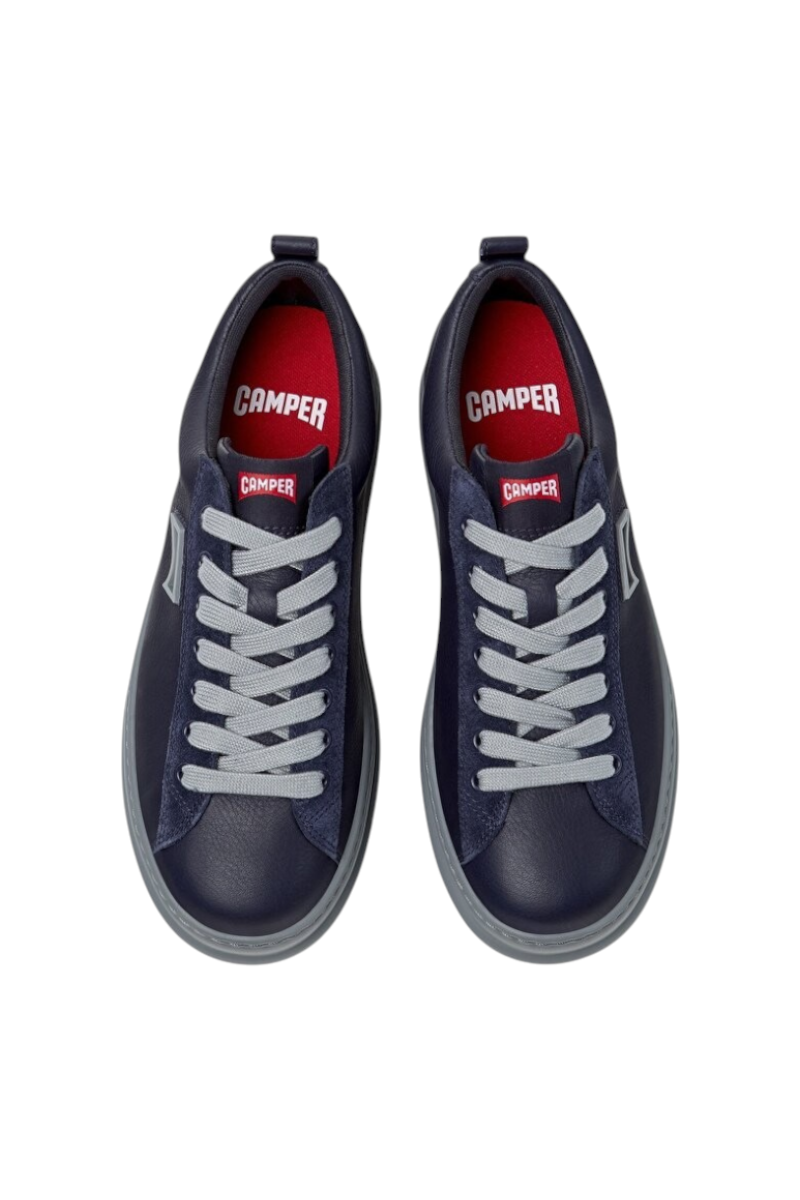 Sporline Camper Runner Four koyu mavi deri ve nubuk erkek sneaker, gri bağcıklı üstten görünüm