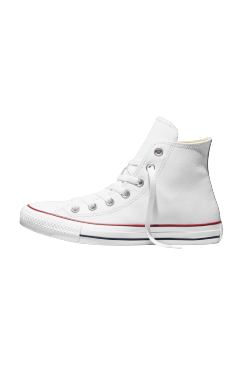 Sporline marka beyaz deri Converse Chuck Taylor All Star unisex yüksek bilekli spor ayakkabı yan görünüm