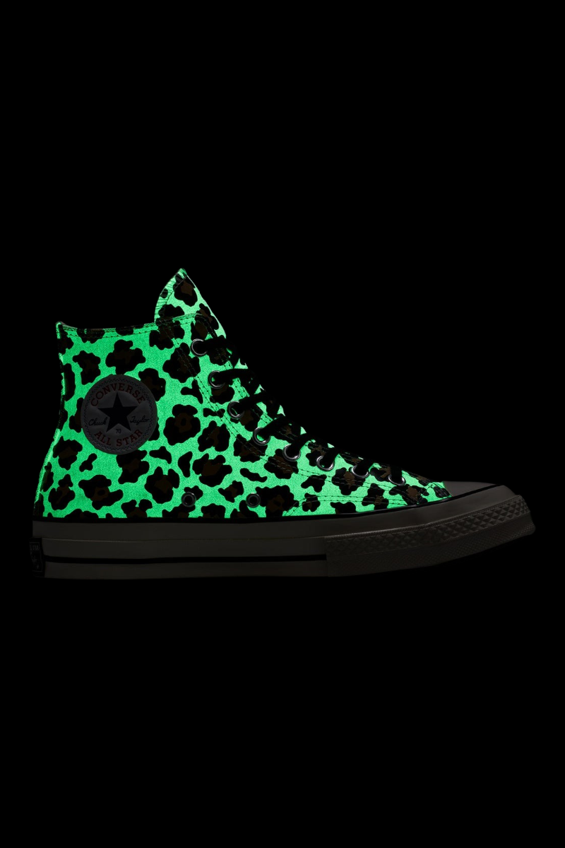 Sporline Converse Chuck 70 yüksek bilekli, yeşil ve siyah leopar desenli kanvas spor ayakkabı