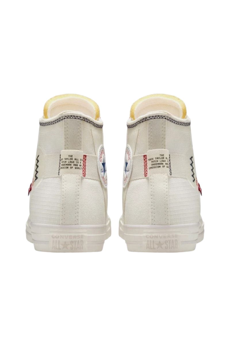 Sporline Converse Chuck Taylor All Star krem rengi kanvas yüksek tabanlı spor ayakkabı arka görünümü