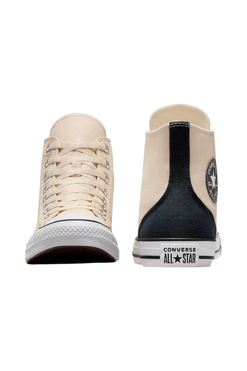 Sporline Converse Chuck Taylor All Star krem rengi kanvas yüksek bilekli spor ayakkabı ön ve arka görünüm