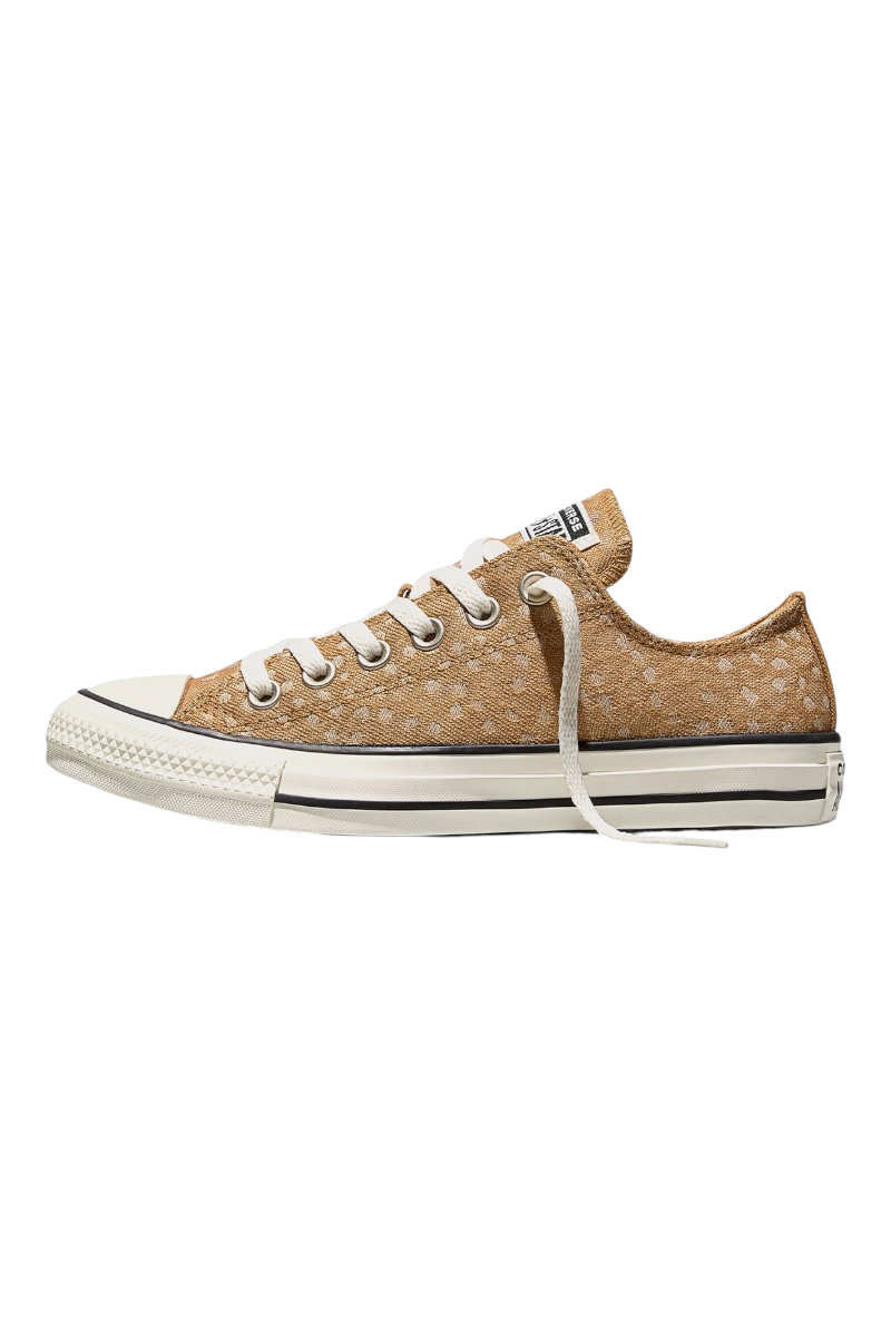 Sporline Converse Chuck Taylor All Star sarı renkli, beyaz puantiyeli, düşük bilekli kanvas spor ayakkabı