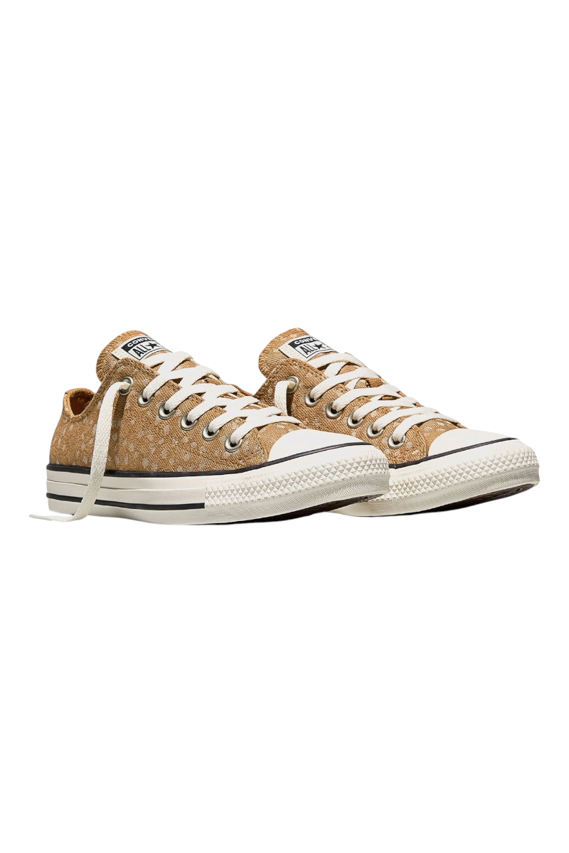 Sporline Converse Chuck Taylor All Star sarı renkli, beyaz bağcıklı ve desenli kumaş düşük bilekli spor ayakkabı
