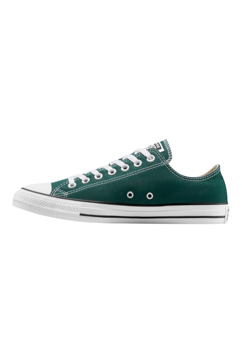 Sporline marka, açık yeşil ve haki renkli, beyaz bağcıklı ve kauçuk tabanlı Converse Chuck Taylor All Star spor ayakkabı
