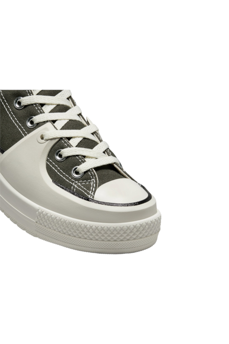 Sporline Converse Construct koyu yeşil kanvas yüksek tabanlı spor ayakkabı, beyaz kauçuk burun ve bağcık detaylı