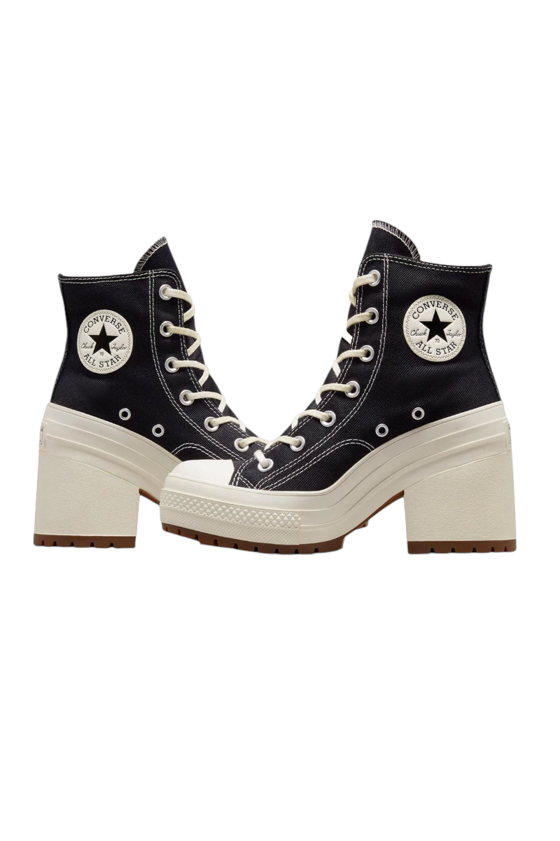 Sporline Converse Chuck 70 De Luxe Heel siyah kanvas kadın günlük ayakkabı, kalın topuklu ve tırtıklı tabanlı tasarım