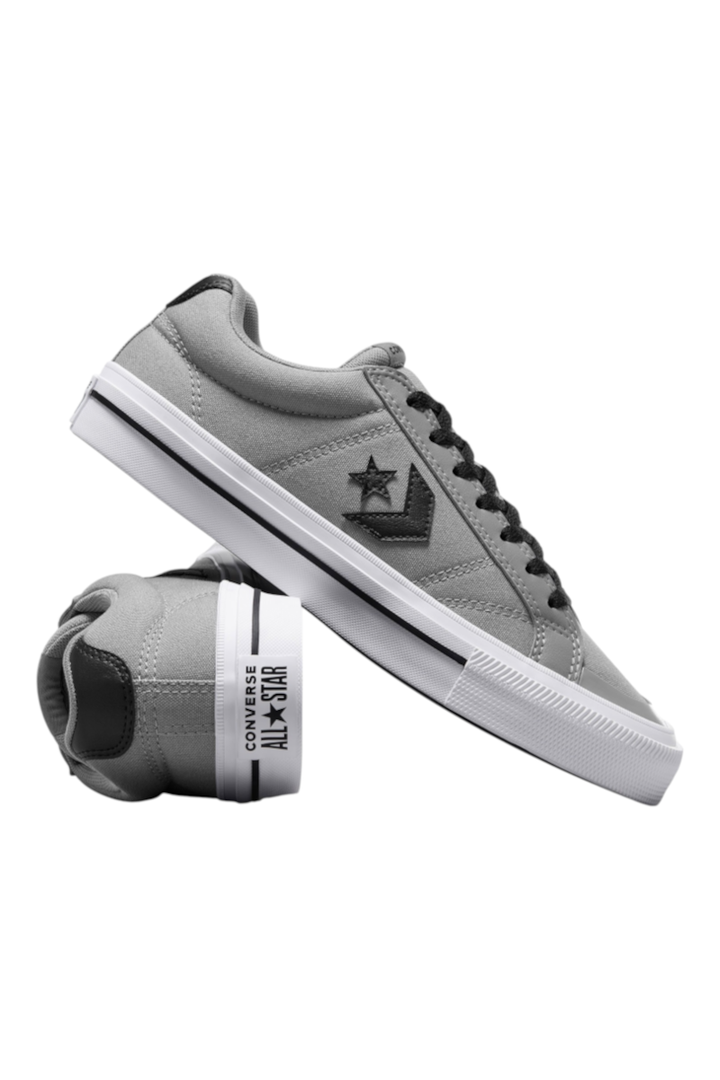 Sporline gri renkli, yan tarafında siyah yıldız logolu, beyaz tabanlı Converse Sport Casual günlük spor ayakkabı.
