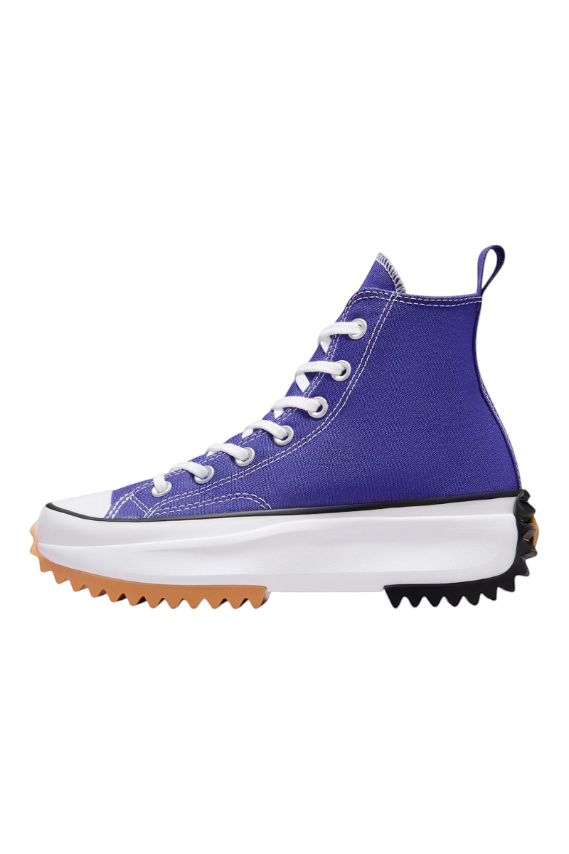 Sporline marka, lila renkli, kanvas malzemeli, tırtıklı platform tabanlı Converse Run Star Hike bilekli spor ayakkabı