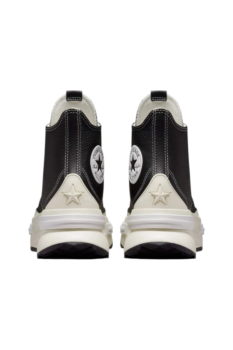 Sporline Converse Run Star Legacy CX siyah kadın spor ayakkabı, platform tabanlı ve ikonik yıldız detaylı arka görünüm
