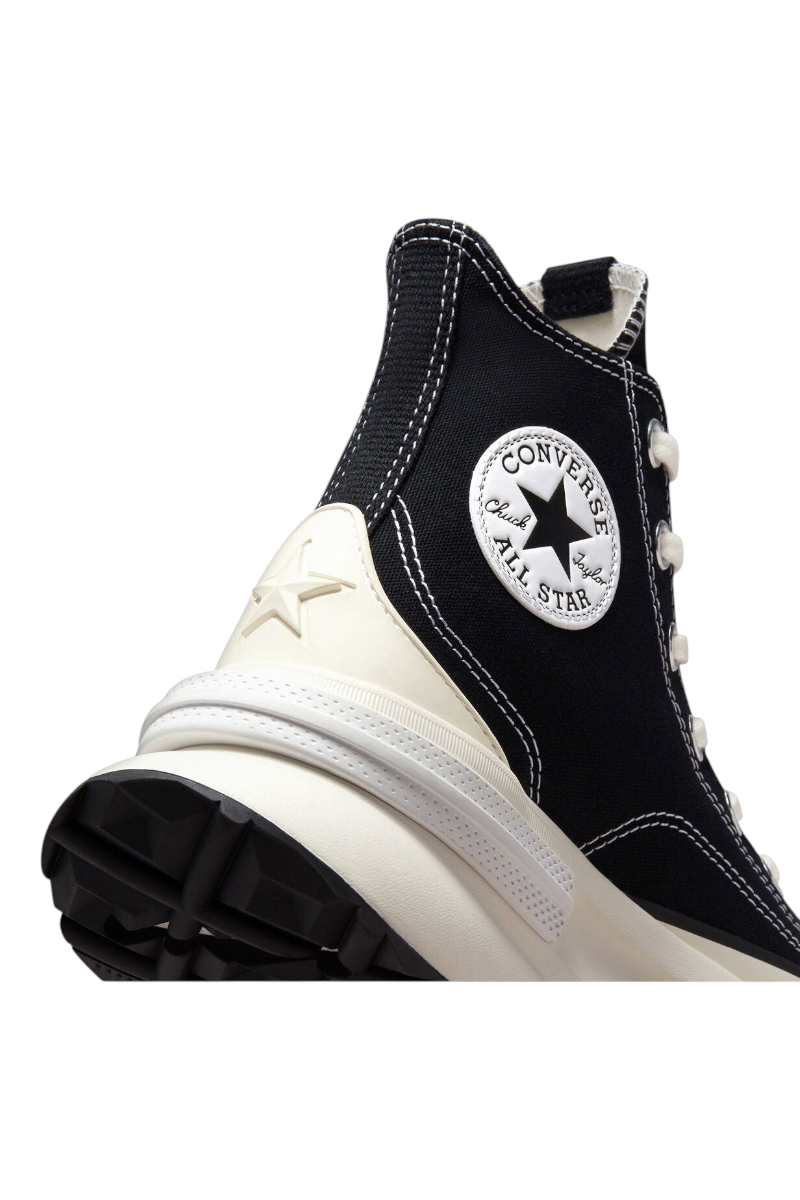 Sporline Converse Run Star Legacy CX siyah beyaz yüksek tabanlı tekstil spor ayakkabı topuk ve logo detayı