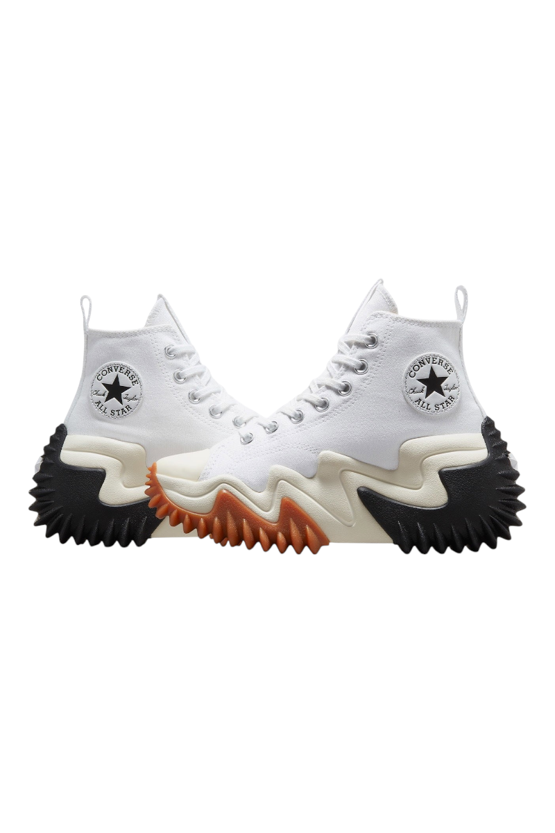 Sporline Converse Run Star Motion CX beyaz kanvas yüksek tabanlı spor ayakkabı, siyah ve bal rengi detaylı