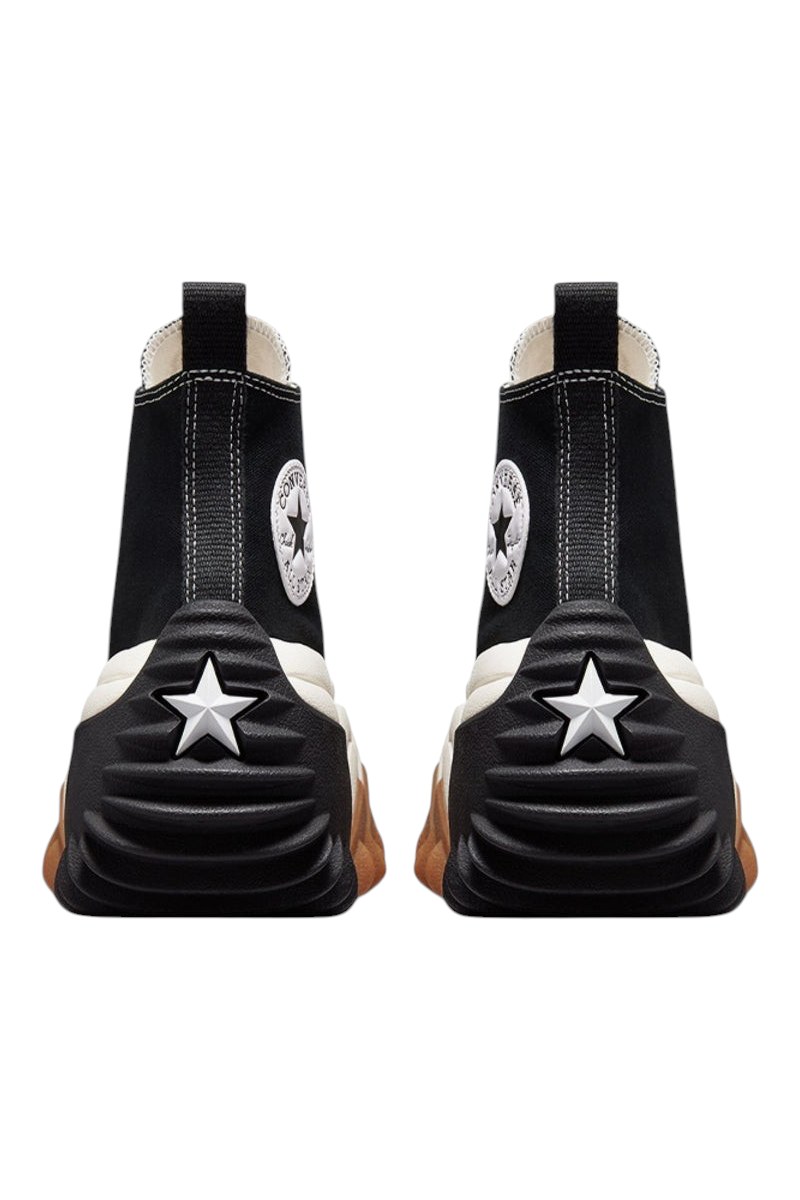 Sporline marka siyah kanvas Converse Run Star Motion platform tabanlı yüksek bilekli kadın spor ayakkabı arka görünüm