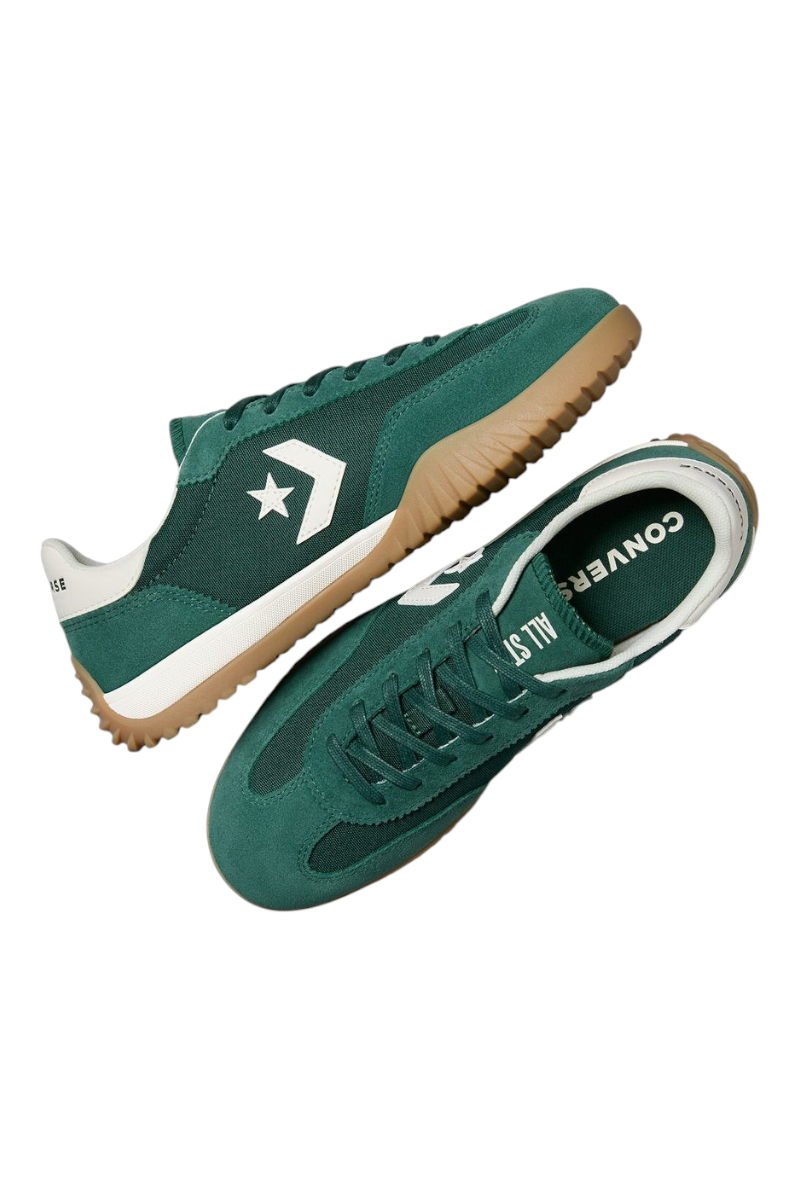 Sporline Converse Run Star Trainer yeşil süet ve deri spor ayakkabı, ikonik Star Chevron logolu kauçuk tabanlı model
