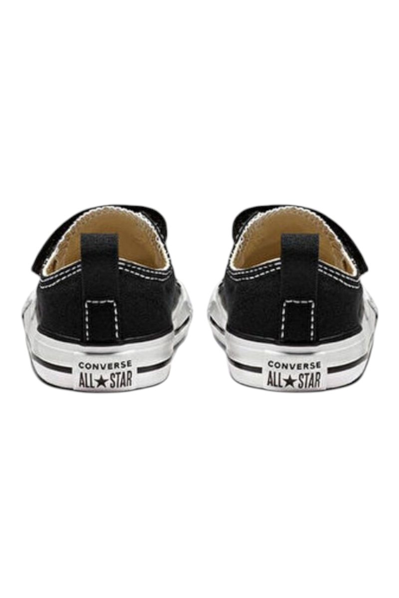 Sporline Converse Chuck Taylor All Star siyah kanvas çocuk ayakkabısı, arka topuk detayı ve beyaz taban tasarımı