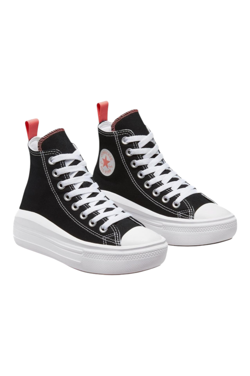 Sporline Converse Chuck Taylor All Star Move siyah pembe detaylı platform tabanlı yüksek konçlu kanvas spor ayakkabı