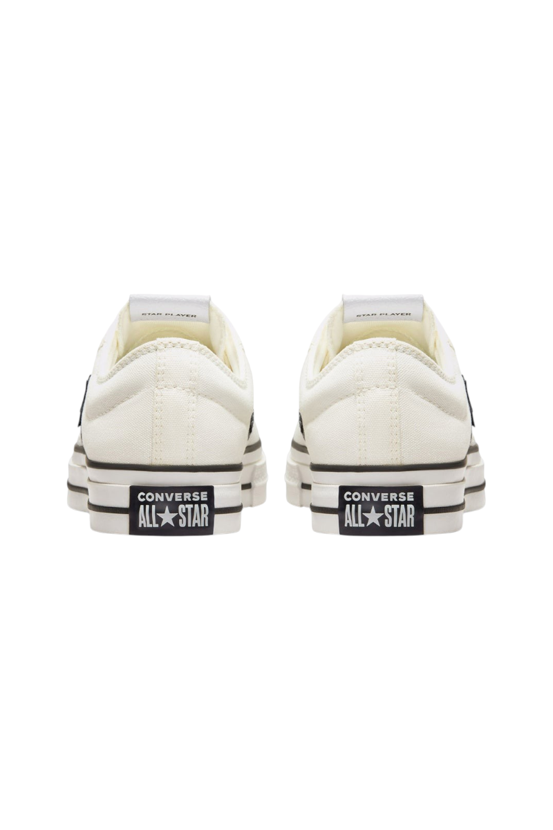 Sporline Converse Star Player 76 eskitilmiş beyaz kanvas erkek spor ayakkabı arka görünümü