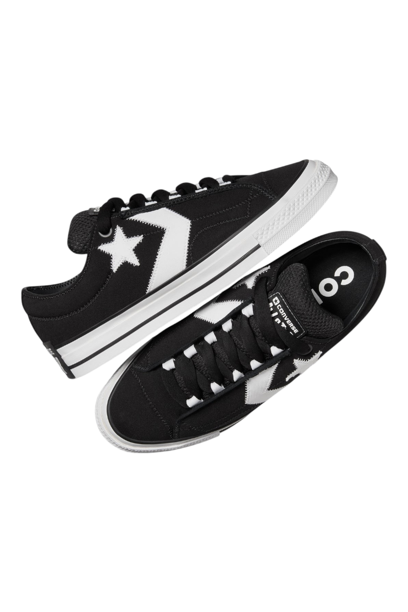 Sporline Converse Star Player Puff siyah deri sneaker, beyaz yıldız detaylı ve dolgulu retro kaykay tasarımı.