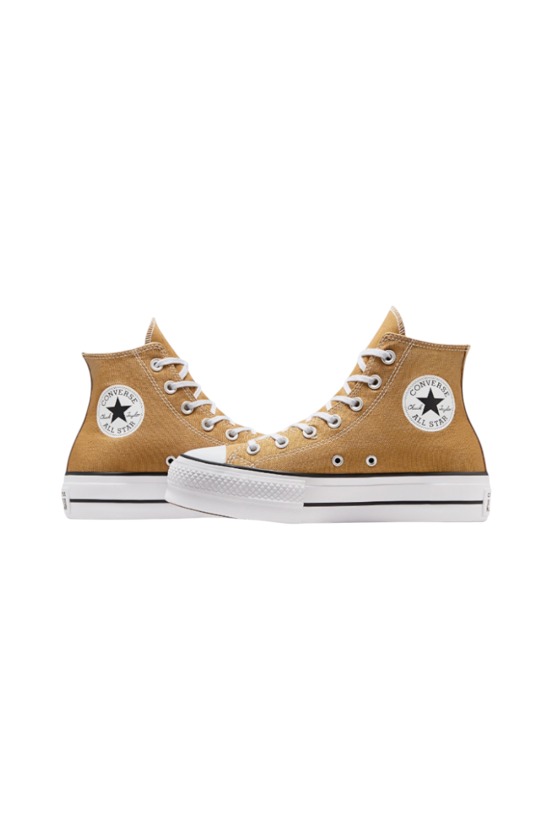 Sporline marka kahverengi kanvas kumaşlı Chuck Taylor All Star Lift platform tabanlı yüksek bilekli spor ayakkabı