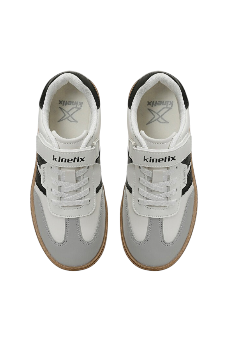 Sporline Kinetix 6P Mavner beyaz ve gri renkli, cırt cırtlı PU çocuk sneaker ayakkabı