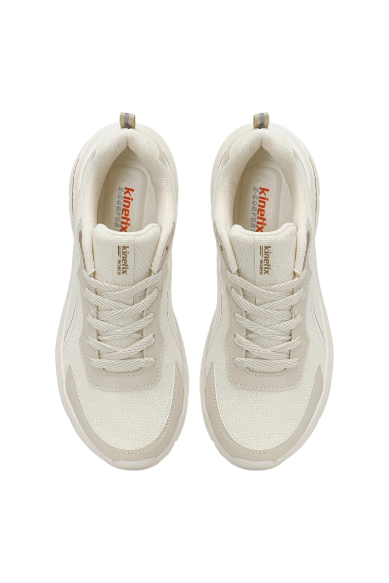 Sporline Kinetix Hyper-rise TX ekru renkli, tekstil ve PU malzemeli kadın sneaker ayakkabı üstten görünüm