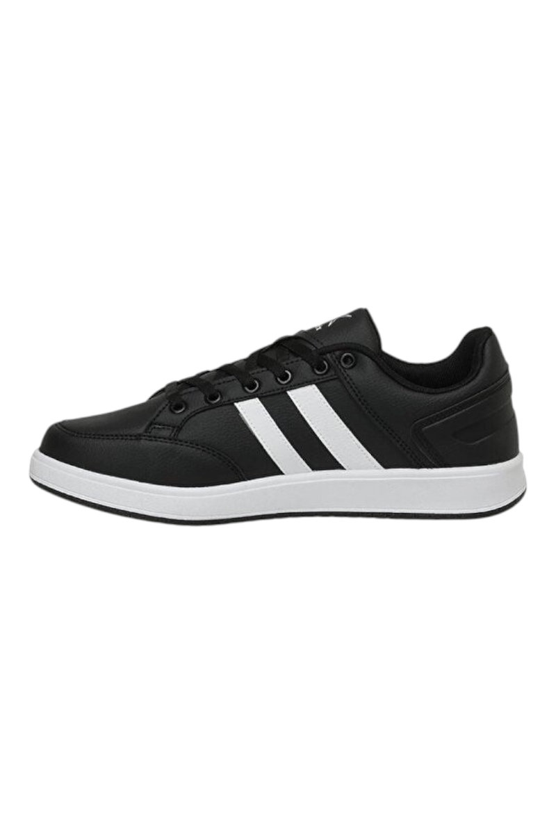 Sporline Kinetix Kort siyah beyaz suni deri erkek sneaker, yan profil görünümü