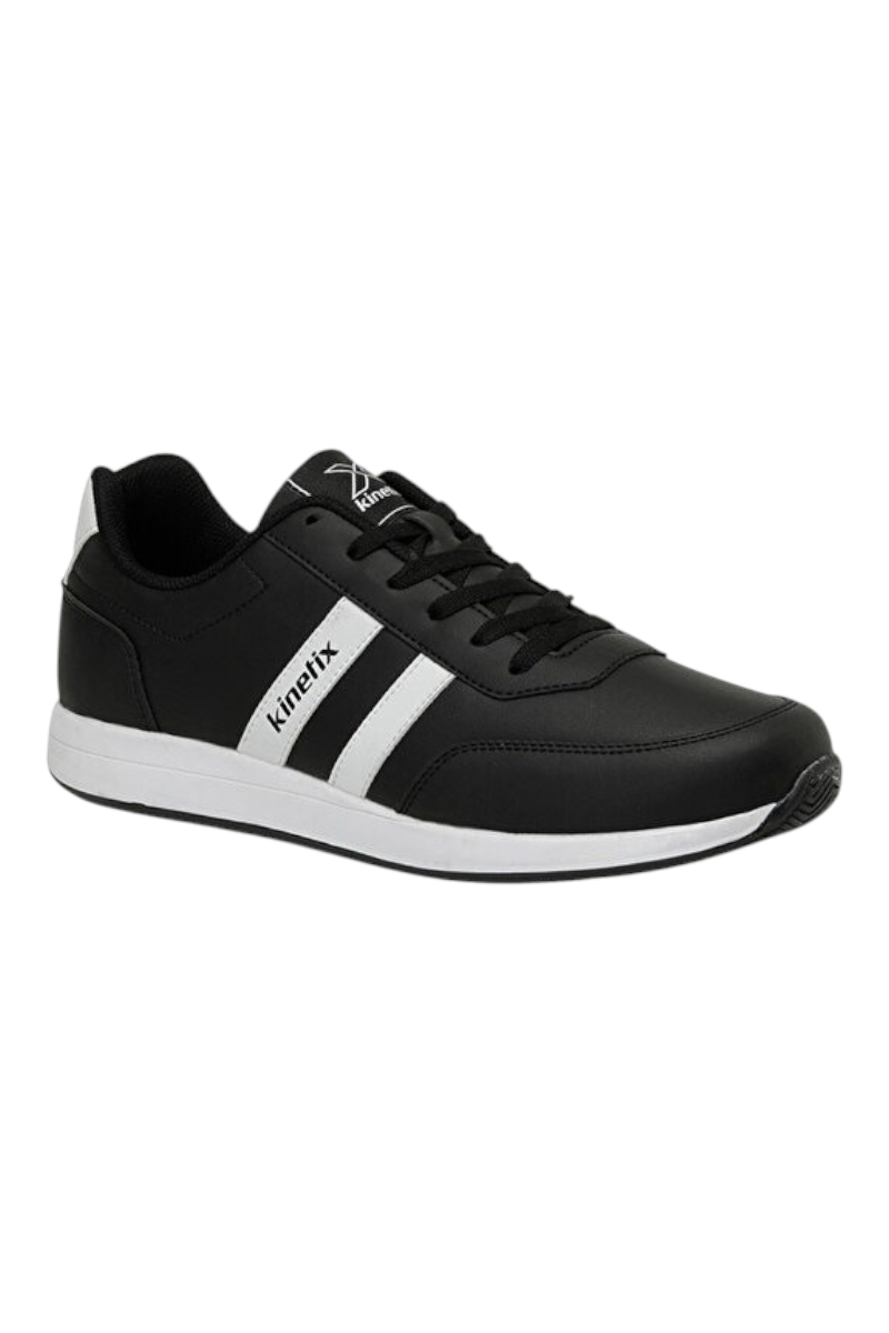 Sporline Kinetix Reeds siyah suni deri erkek sneaker, yan kısımlarında beyaz detaylı şık günlük spor ayakkabı