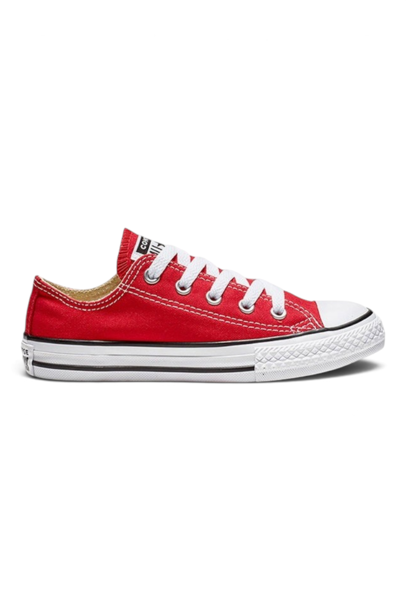 Sporline Converse Chuck Taylor All Star kırmızı kanvas spor ayakkabı, beyaz bağcıklı klasik düşük bilek tasarımı