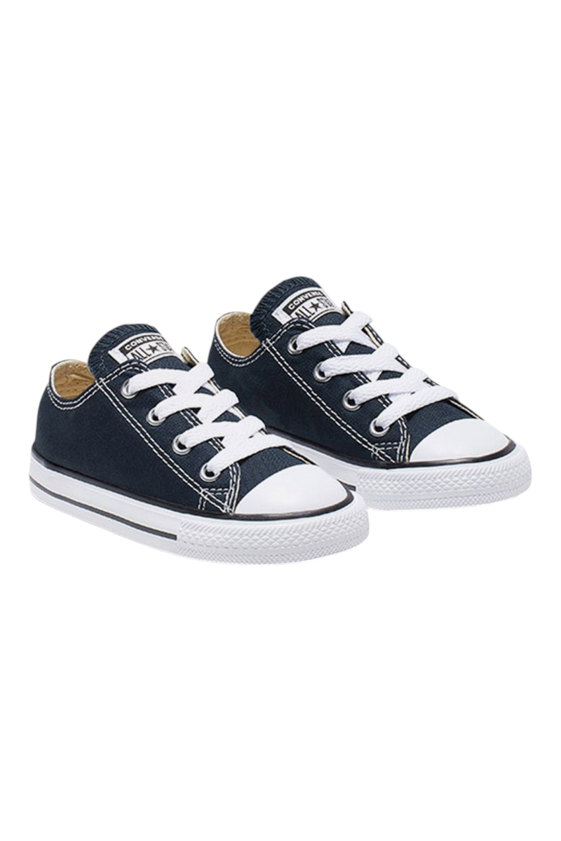 Sporline marka koyu lacivert kanvas Converse Chuck Taylor All Star çocuk spor ayakkabı, beyaz bağcıklı ve kauçuk tabanlı