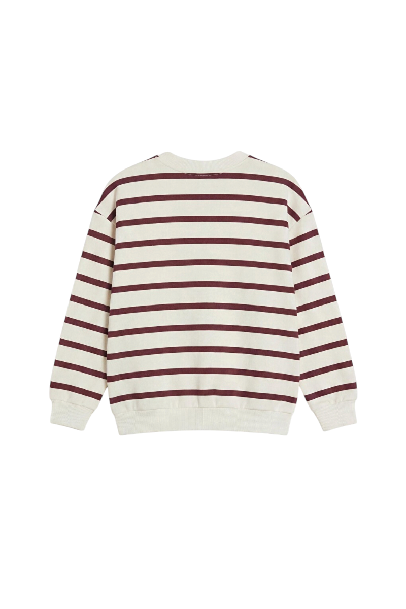 Sporline LC Waikiki çocuk beyaz ve kahverengi çizgili %100 pamuklu uzun kollu sweatshirt