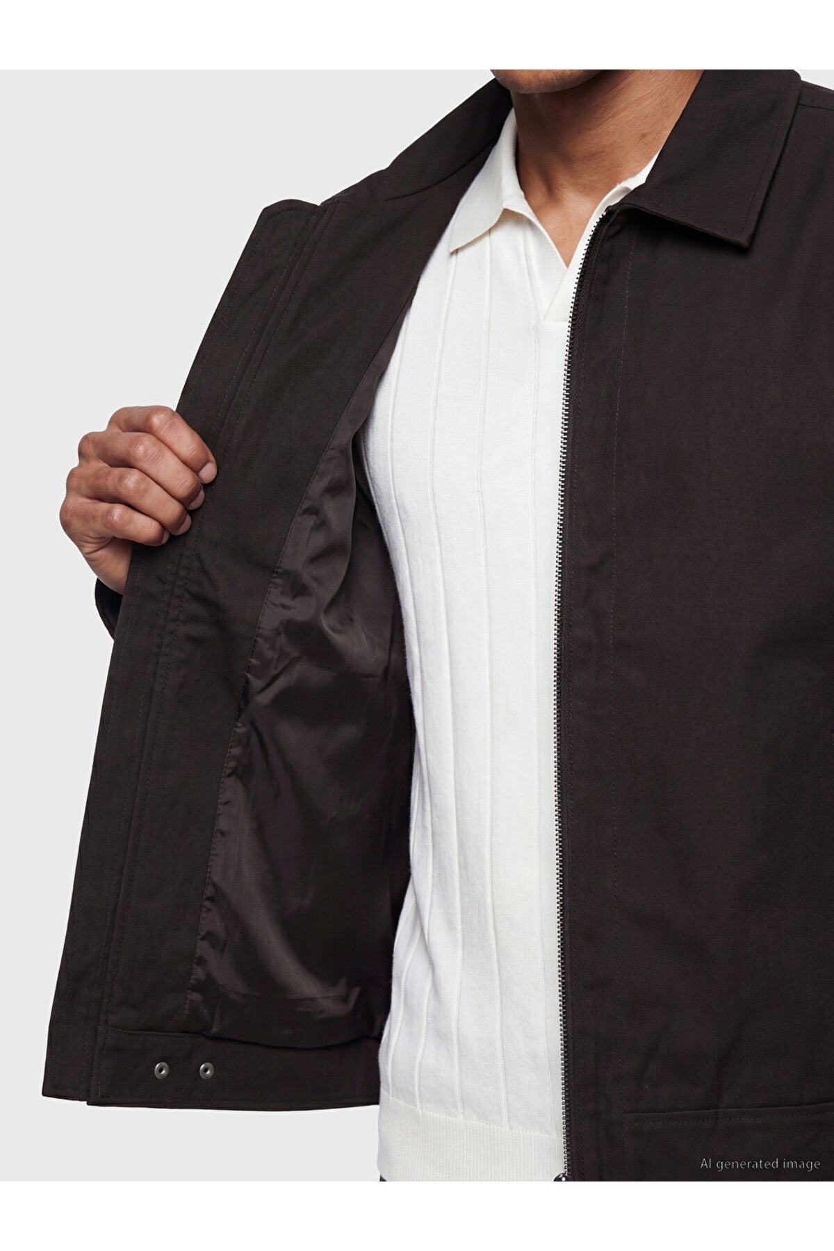Sporline LC Waikiki kahverengi %100 pamuk poplin erkek ceket, fermuarlı ve regular kesim detaylı