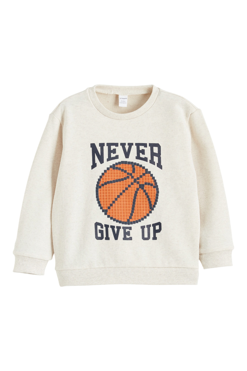Sporline LC Waikiki kırık beyaz %100 pamuklu, basketbol baskılı çocuk sweatshirt