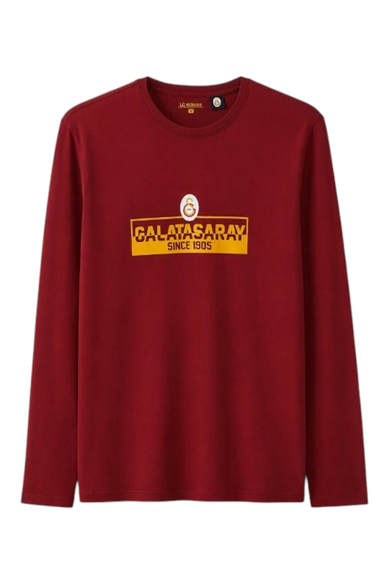 Sporline LC Waikiki kırmızı Galatasaray baskılı uzun kollu pamuklu erkek pijama üstü