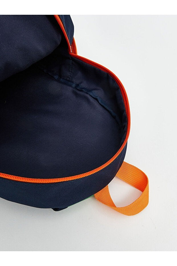 Sporline LC Waikiki koyu lacivert renkli, turuncu fermuar detaylı, polyester oxford kumaş çocuk okul sırt çantası