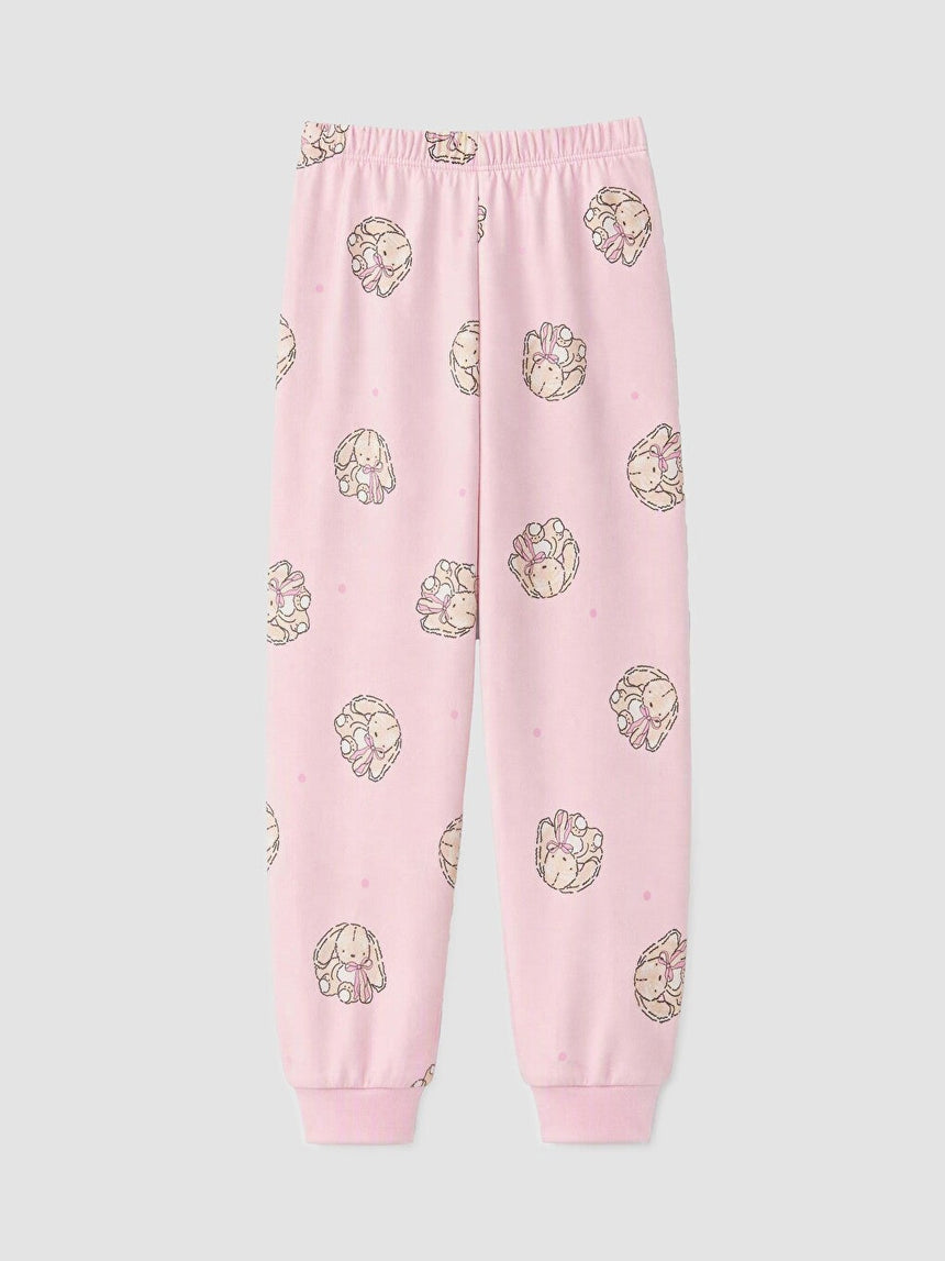 Sporline LC Waikiki pembe renkli, tavşan desenli, esnek kumaşlı kız çocuk pijama altı