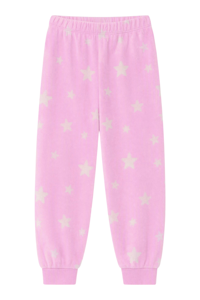 Sporline LC Waikiki bebek pembe renkli, beyaz yıldız desenli, elastik belli ve ribanalı paçalı kız çocuk pijama altı