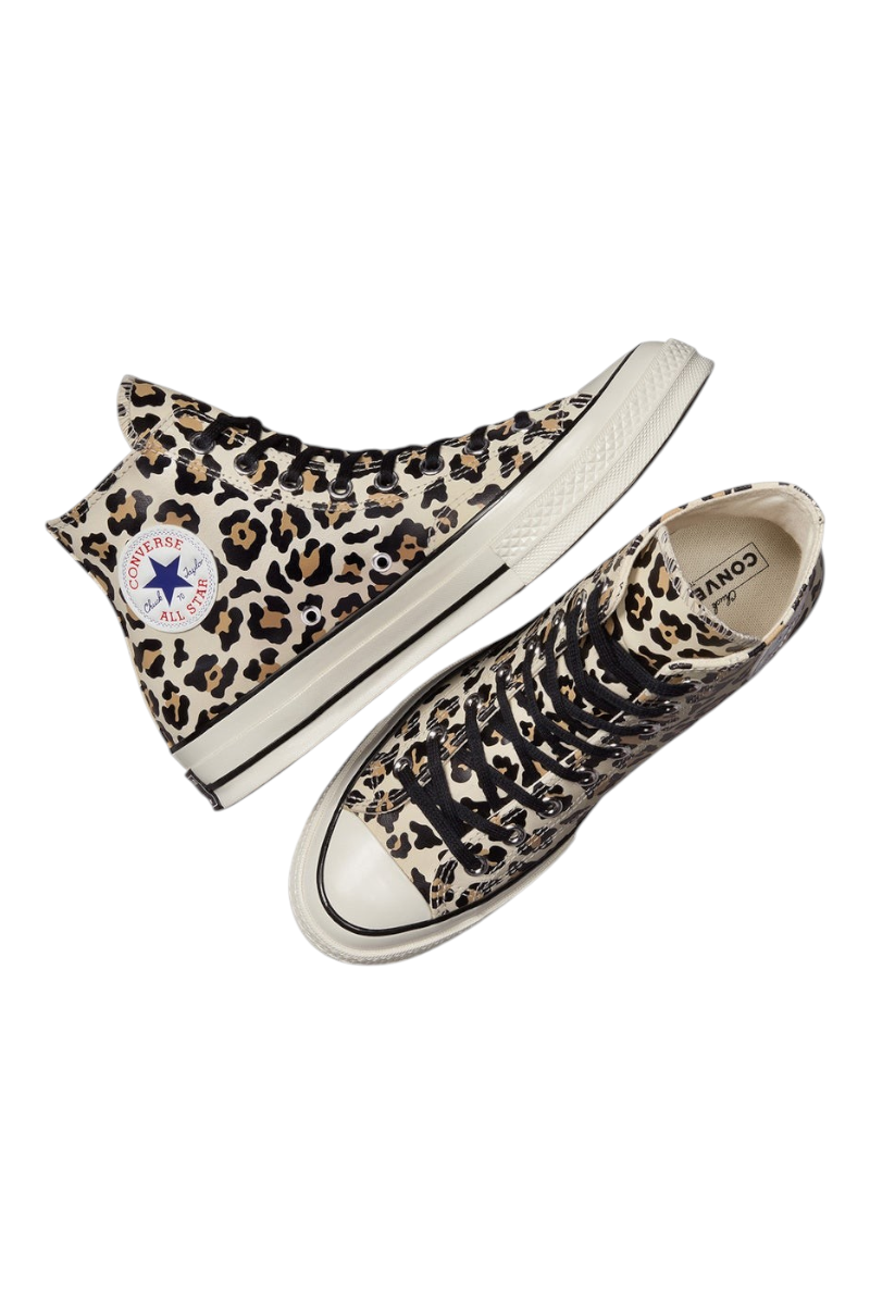 Sporline krem rengi leopar desenli kanvas Converse Chuck 70 yüksek bilekli spor ayakkabı
