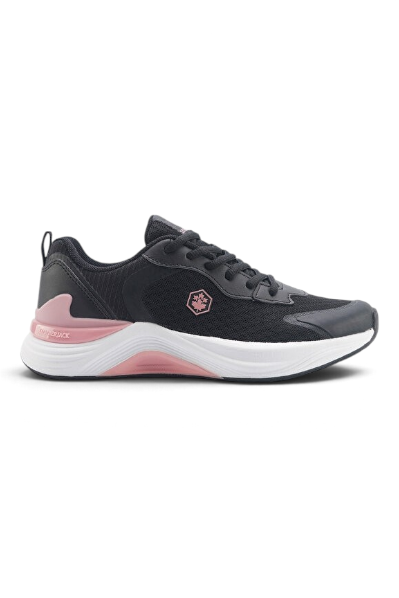 Sporline Lumberjack Aleksandra siyah tekstil kadın sneaker, pembe detaylı taban ve yan logo tasarımı ile