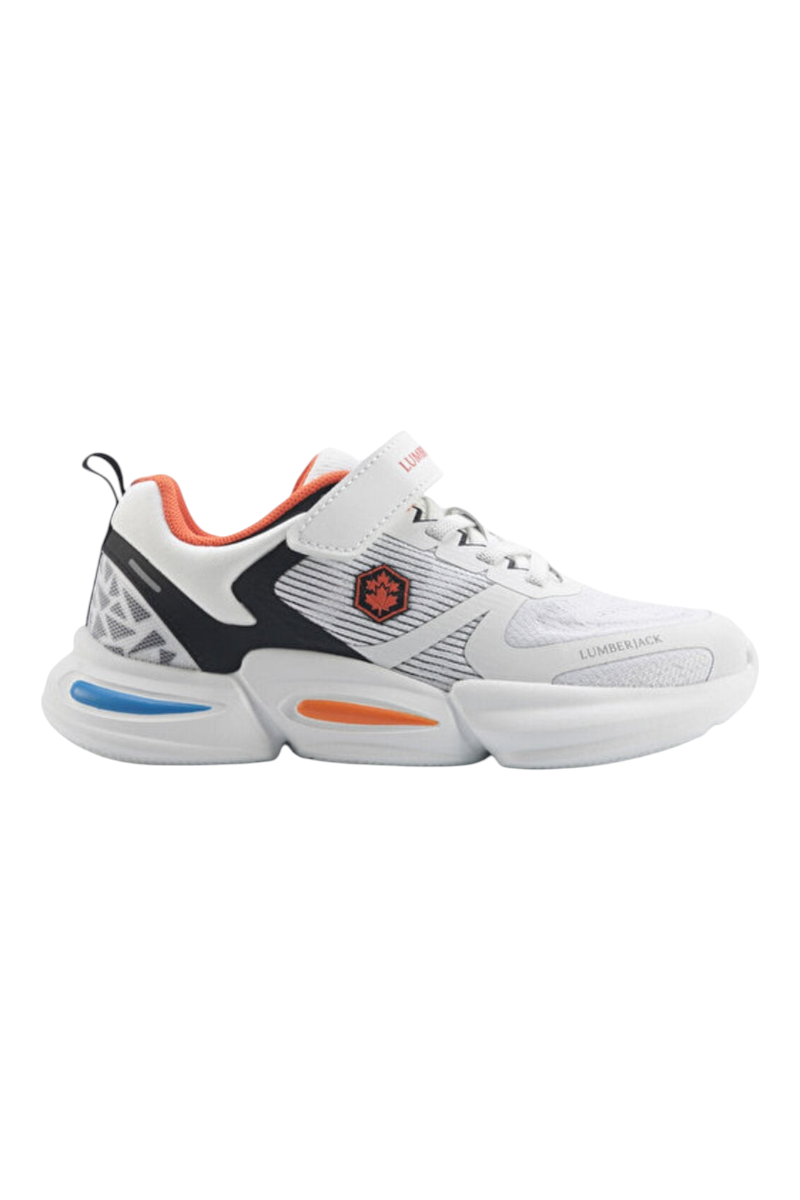 Sporline Lumberjack Hearter beyaz tekstil çocuk spor ayakkabı, turuncu ve mavi detaylı tasarım