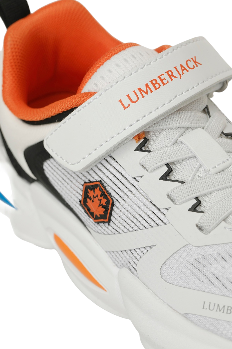 Sporline LUMBERJACK HEARTER beyaz tekstil çocuk spor ayakkabısı, turuncu detaylı cırt cırtlı tasarım