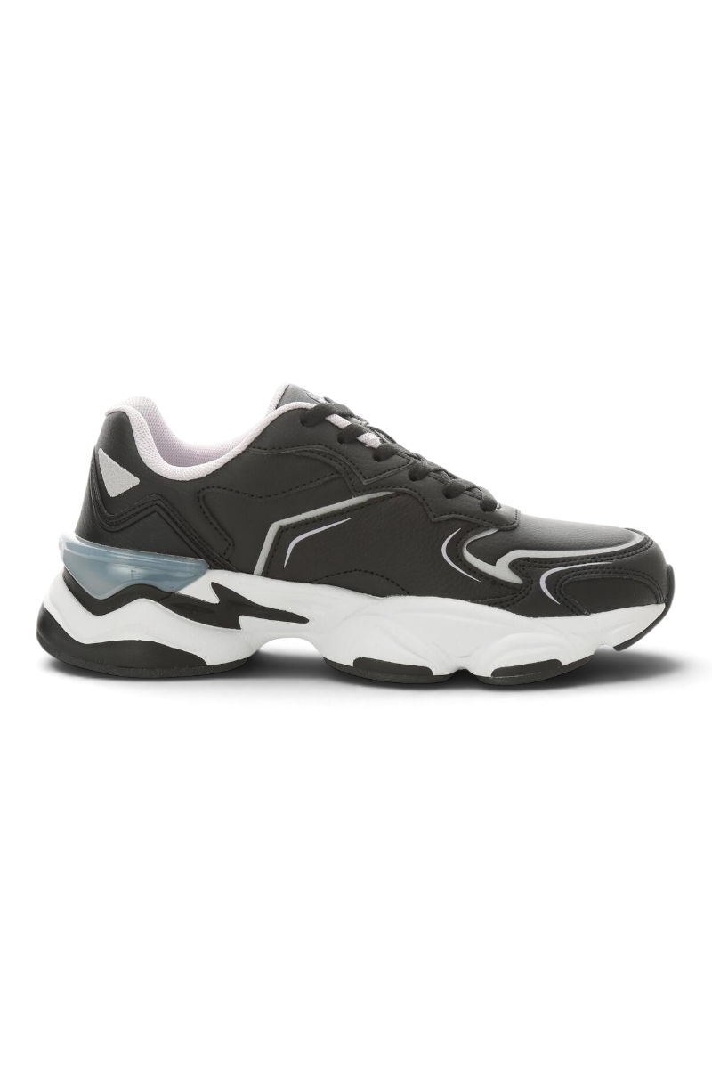 Sporline Lumberjack Madax WMN siyah kadın sneaker, kalın beyaz tabanlı ve modern tasarımlı tekstil spor ayakkabı.