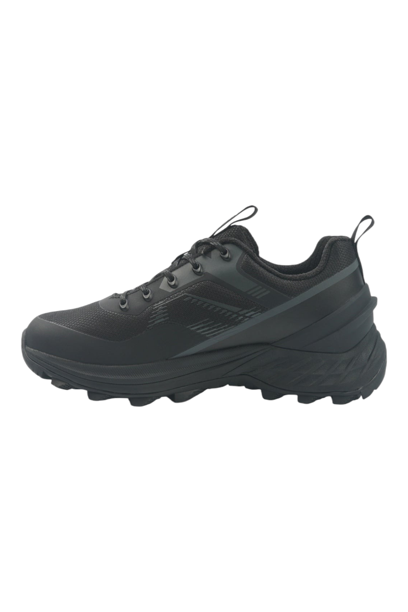 Sporline Lumberjack Mendel siyah erkek outdoor ayakkabısı, dayanıklı mesh ve suni deri yapısıyla yan profil görünümü.