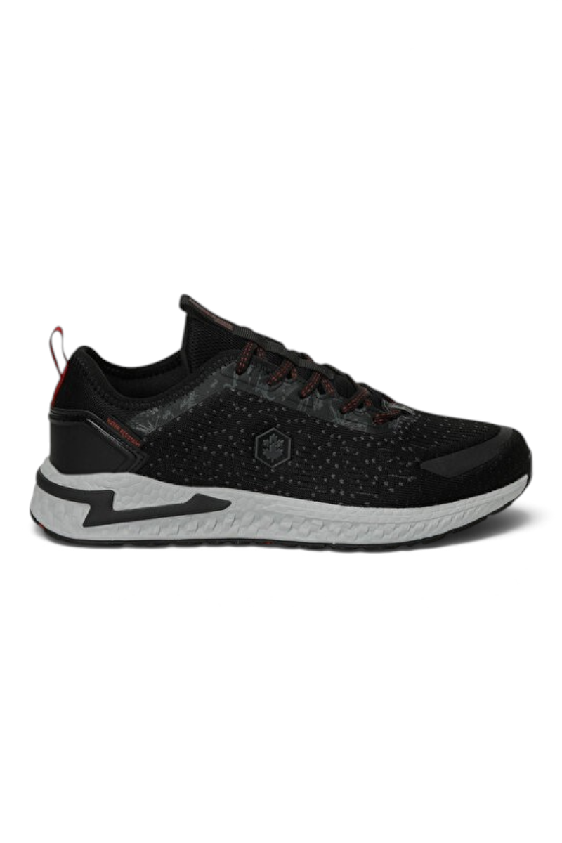 Sporline Lumberjack Ocean siyah tekstil spor ayakkabı, gri tabanlı ve kırmızı detaylı günlük erkek sneaker modeli.