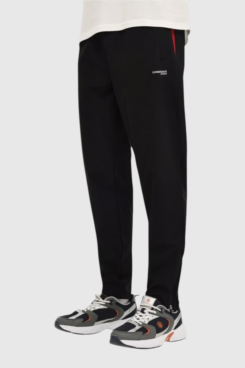 Sporline Lumberjack siyah slim fit erkek eşofman altı, esnek polyester karışımlı kumaş ve modern dar kesim tasarım.