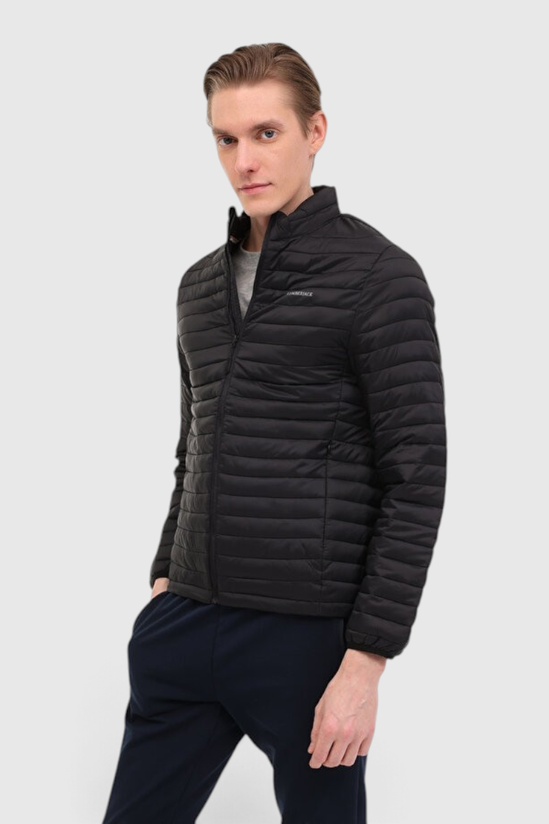 Sporline Lumberjack siyah renkli, bol kesim, %100 polyester erkek şişme mont