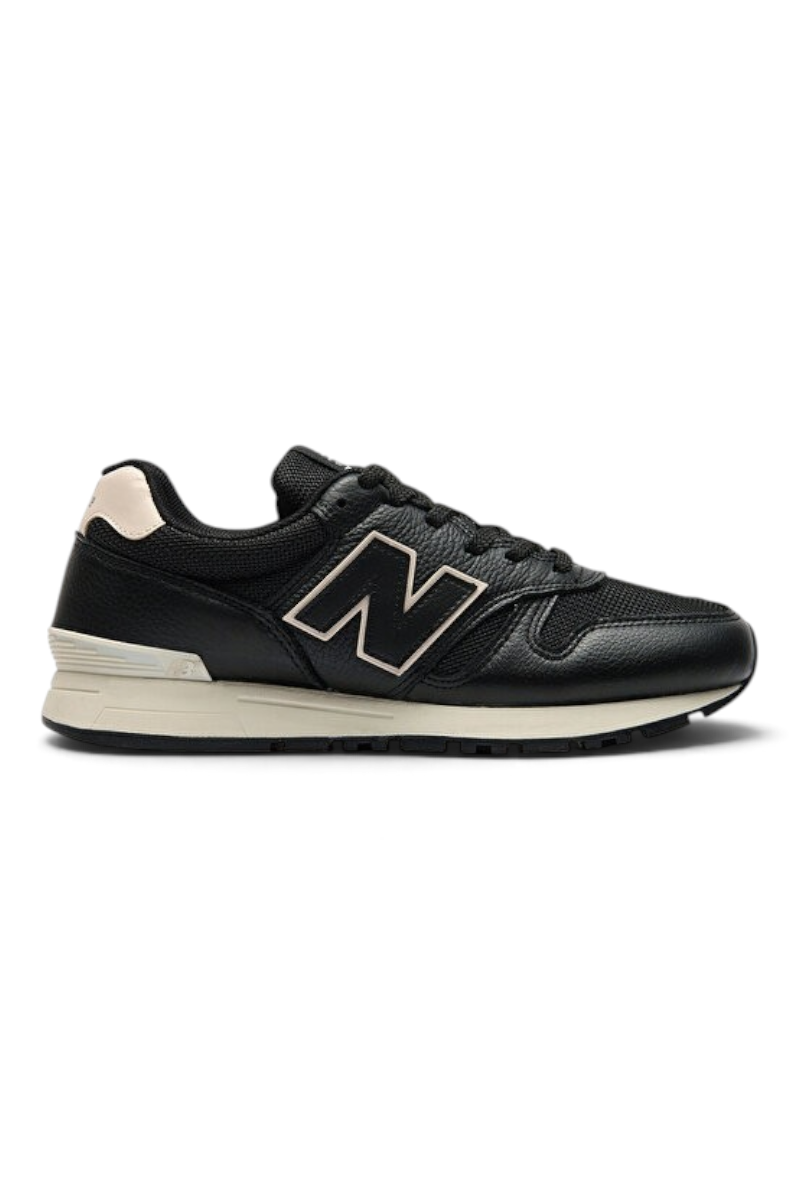 Sporline New Balance 565 siyah kadın günlük spor ayakkabı, deri ve file detaylı, EVA orta tabanlı yan profil görünümü