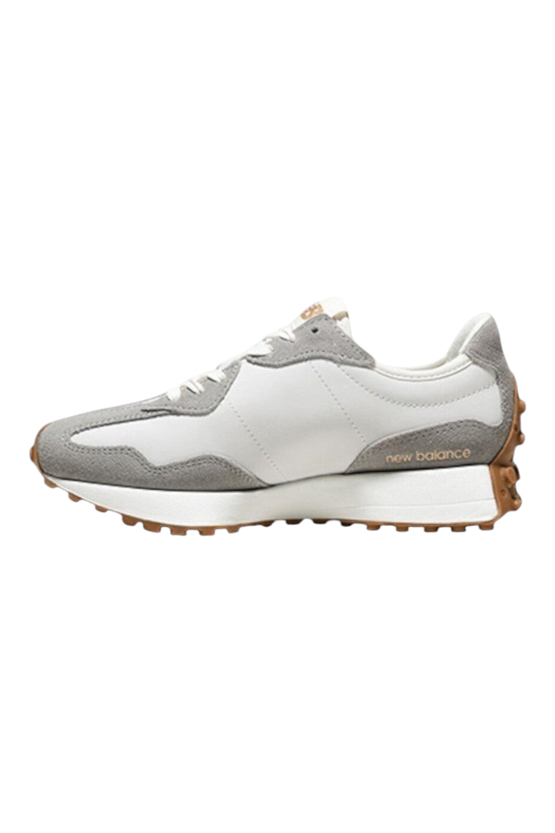 Sporline New Balance W3279NT kadın spor ayakkabı, gri ve beyaz süet detaylı, yan profilden görünüm.