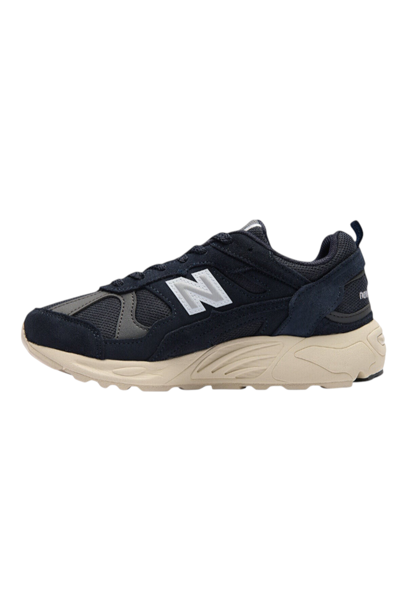 Sporline New Balance CM878NV1 lacivert unisex spor ayakkabı, file ve süet detaylı, konforlu EVA orta tabanlı tasarım.