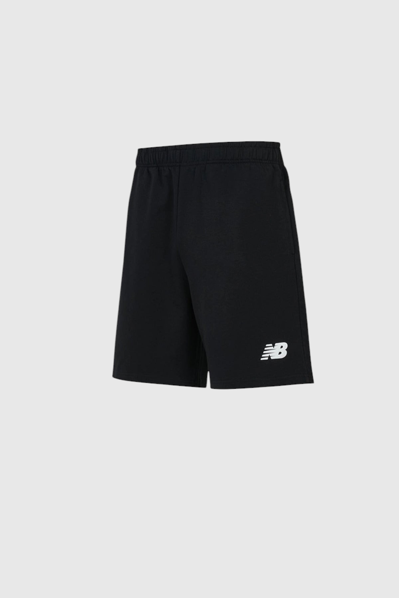 Sporline New Balance siyah erkek şort, pamuk ve polyester karışımlı, esnek bel bantlı, günlük spor şort modeli.