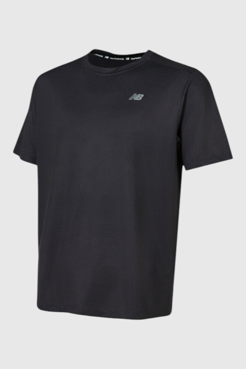 Sporline New Balance siyah bisiklet yaka nefes alabilen delikli kumaş erkek spor tişörtü