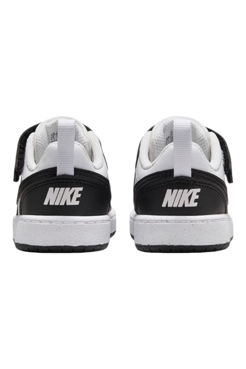 Sporline Nike Court Borough Low Recraft bebek spor ayakkabısı, beyaz ve siyah renkli, topuktan görünüm